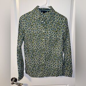 Boden Green and Blue Leaf Patterned Button Down Shirt size 10